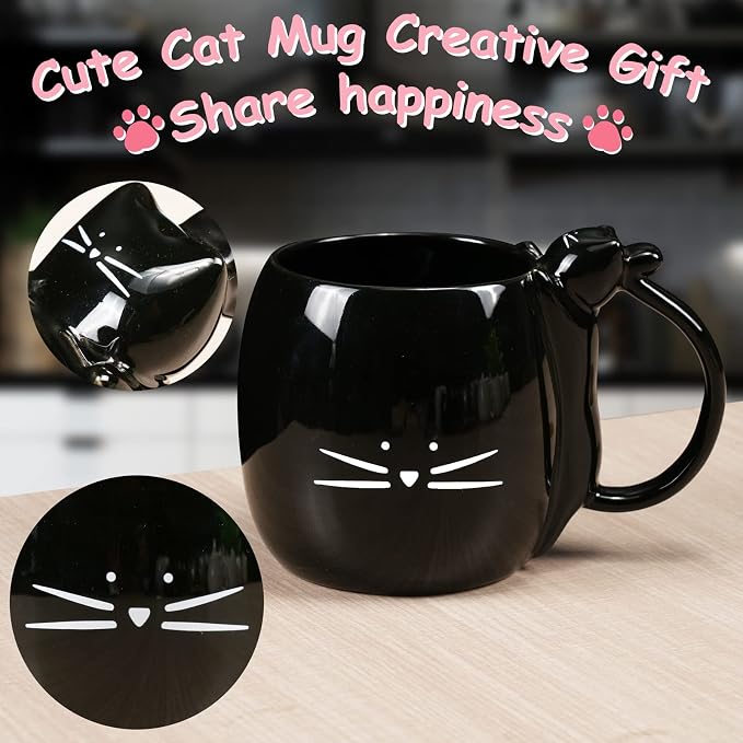 Koolkatkoo Black Cat Coffee Mug | Ceramic Tea Cup, Sculpted Cat Handle, Meow Design, Gifts for Cat Lovers, Women, Men - Image 3
