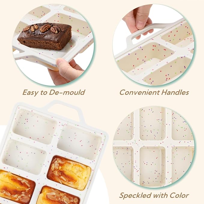 2 Pack Silicone Mini Loaf Pans, Metal Reinforced Frame Silicone Baking Mold with Handles, 8 Non-stick Cavities Bread Bakeware for Baking Small Loaf, Cheesecake, Cornbread, Brownie