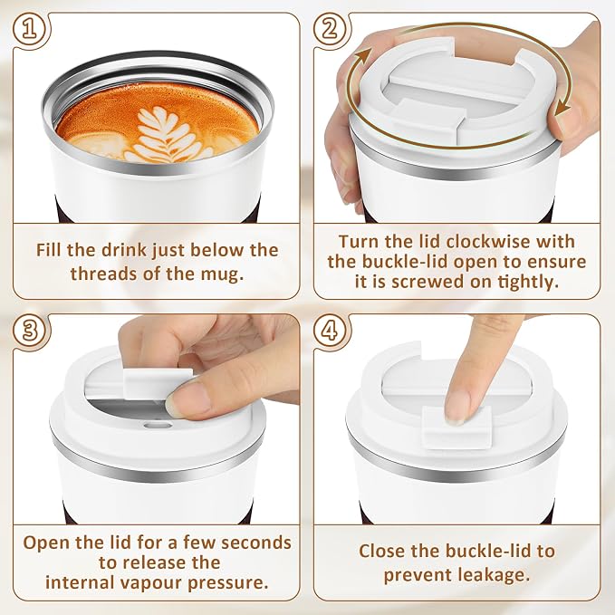 KETIEE Travel Coffee Mug 12oz: Reusable Insulated Coffee Cup with Leakproof Lid, Travel Tumbler, Vacuum Stainless Steel Coffee Mug to Go for Hot/Iced Coffee Tea Water (White) - Image 7