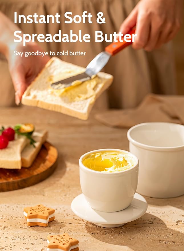 Sweese French Butter Dish - Butter Crock for Counter with Water Line for Fresh Spreadable Butter - French Butter Keeper with Lid - Housewarming Gift For The One Who Has It All - White | French butter crock, countertop storage, water line design, keeps ... - Image 4
