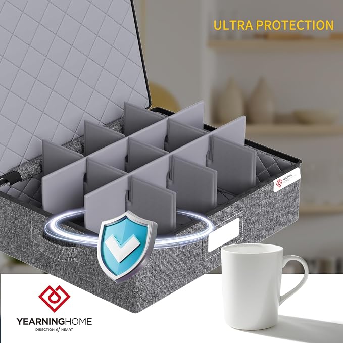 China Storage Containers Hard Shell Box for Moving Dishes, Plate, Wine and Glasses, Dinnerware, Mugs, Saucers Quilted Organizer Dividers for Packing Fine China Storage Containers 5Piece Grey - Image 4