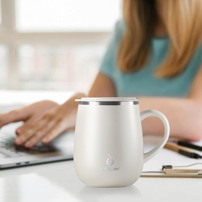 Ideus 16 oz Insulated Coffee Mug with Handle and Lid, Double Wall Stainless Steel Vacuum Thermal Coffee Mug, Travel Coffee Cup Thermal Cup for Home and Office, White - Image 6