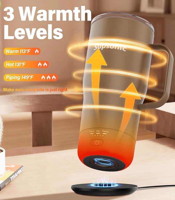 Supsonic Heated Coffee Mug Rechargeable, 20oz Long-Lasting Battery (S3) | Dry-burn protection, 2Hr auto-off, 3-Temp settings, Constant temperature, Inner stainless steel, Warm gift for men women - Image 2