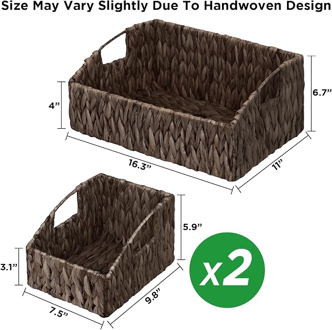 Pantry Baskets Organization, Wicker Basket for Shelf Black | Handwoven Pantry Organizers and Storage with Built-in Handles, Laundryroom Organization Storage Bins for Snack Cans - Image 6