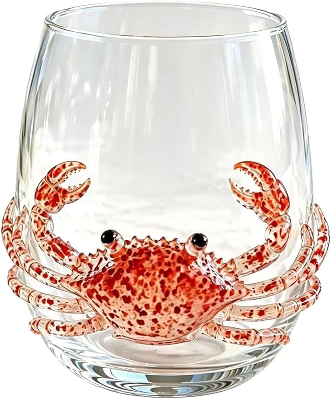 Ocean Themed Crab Hand-Blown Coastal Glassware for Birthday & Holiday Gifts | Ocean Themed Octopus Glassware Hand Blown Coastal Stemless Wine Glasses Unique Coastal Decor Gift for Ocean Lovers by Unknown