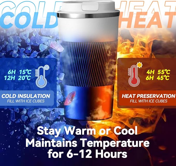 12OZ Travel Coffee Mug Insulated Coffee Cup with Spill Leak Proof Lid, Portable Stainless Steel Tumbler Reusable Hot and Cold Water Mug for Car, Daily, Camping- White - Image 6