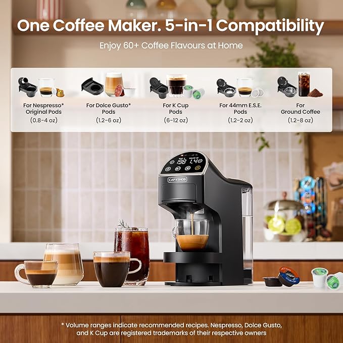 Magician2 Mini 5-in-1 Coffee Maker & Machine for Pods & Grounds, LED Touch | Fits K Cup/Nespresso/Dolce Gusto & ESE Pods,Touchscreen & Pre-infusion,Adjustable Temp/Volume,For Kitchen/Office/Dorm,20Bar - Image 2
