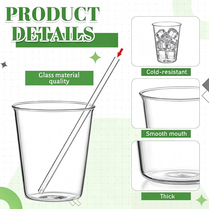 Set of 8 14.2 oz Clear Drinking Glass with Straws 420 ml Iced Tea Beer Cups Heat Resistant Kitchen Glassware for Juice, Beverage, Cocktail, Coffee, Soda - Image 3