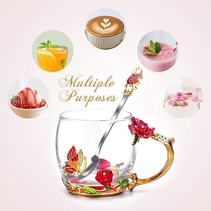 Tea Cup Glass Coffee Enamels Mug Gifts for Mom Women Christmas Birthday | Valentines Day for Her Girlfriend Wife,Mothers Day Gifts from Daughter Son,Heat & Cold Resistant,Shatterproof - Image 8