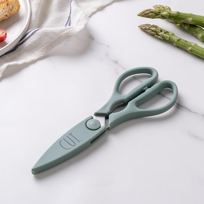 Rae Dunn Kitchen Scissors- Stainless Steel Kitchen Shears, Cooking Scissors for Cutting Meat, Chicken, Herbs and Produce with Blade Cover and Soft Grip Handles (Sage) - Image 2