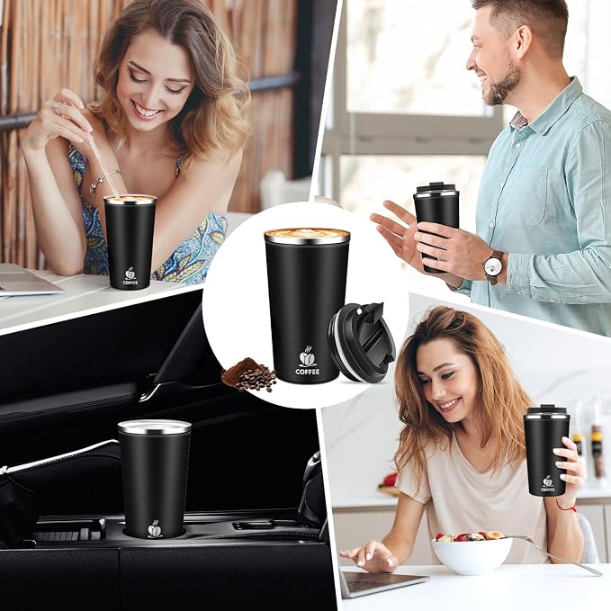 17oz Insulated Travel Coffee Mug with Flip Lid ¨C Leakproof Stainless Steel Insulated Coffee Tumblers, Reusable Coffee Cup for Hot & Cold Drinks, Perfect for Camping & On-the-Go - Image 8