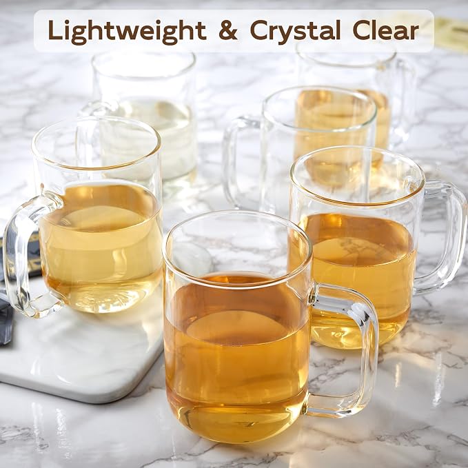 Glass Coffee Mugs, 20 oz Ice Coffee Cups Set of 6, Large Clear Tea Cups, Glass Mugs with Handles for Hot Beverages, Glass Cups for Latte, Cappuccino, and Tea - Image 5