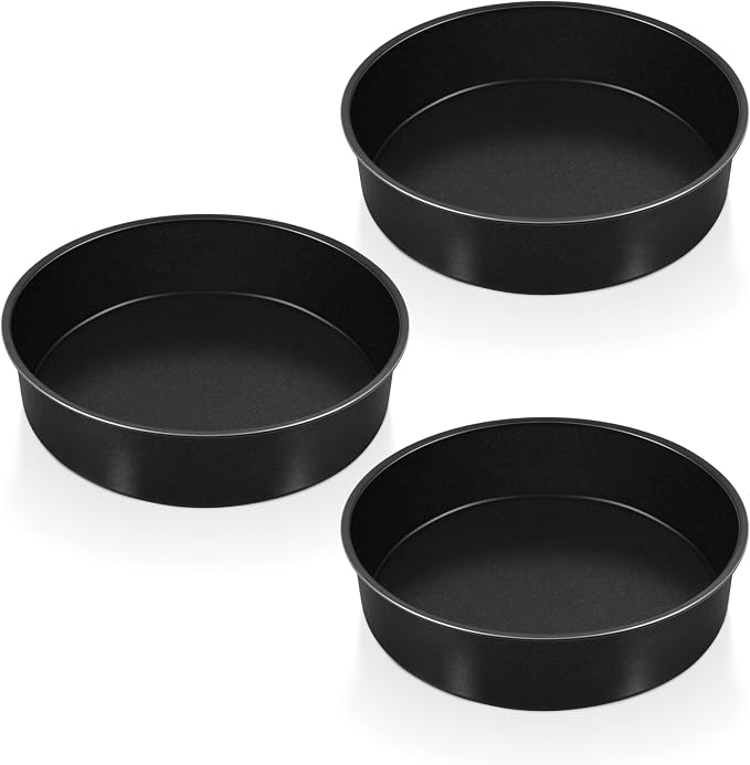 P&P CHEF 8 Inch Cake Pan Set of 3, Non-Stick Round Cake Pans | Round Cake Tins for Tier Smash Cakes, Baking Pans Set & Essential Bakeware, Stainless Steel Core & Leak-Proof by PPCHEF