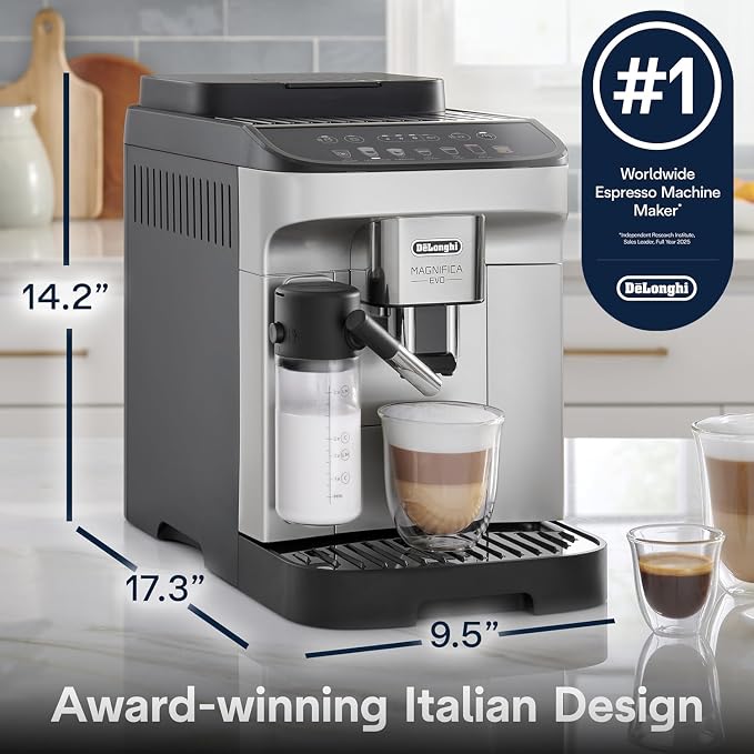 De'Longhi Magnifica Evo Automatic Espresso Machine, Milk Frother, Silver | #1 Worldwide Espresso Machine Maker, 7 One-Touch Recipes, Frother, Built-In Grinder, Craft Personalized Signature Drink - Image 2