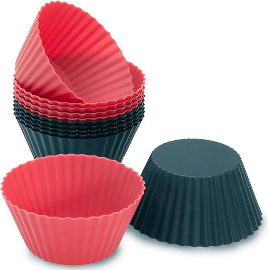 Freshware Cupcake Liners, Pack of 12 Silicone Muffin Cups, Baking Cups, Reusable & Non-stick Cupcake Liners for Party Halloween Christmas, Round