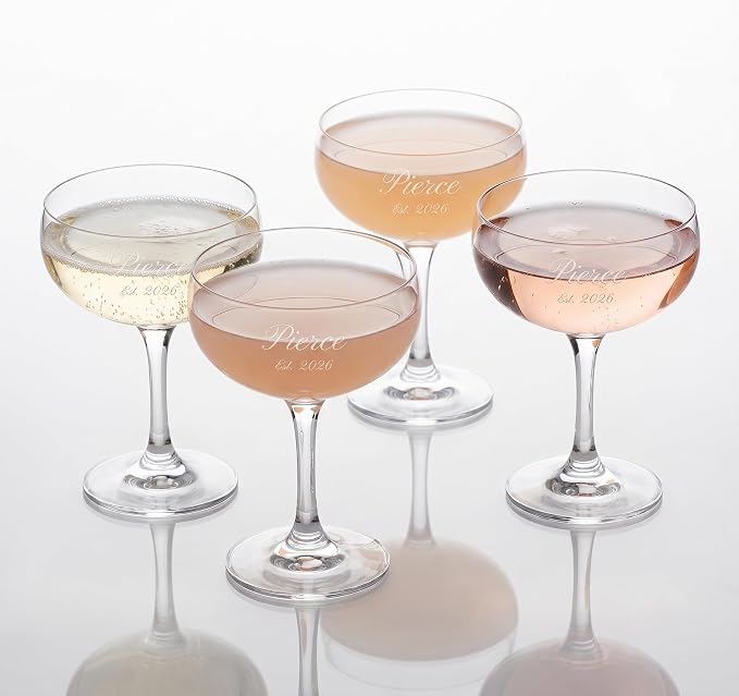 Marquis By Waterford Engraved Moments Coupe Glasses, 9oz, Set of 4 | Personalized with Custom Engraving for Luxurious Home Bar Gifting by MarquisbyWaterford