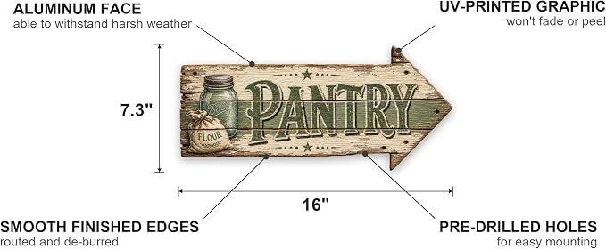 Pantry Right-Pointing Arrow Sign — Die-Cut Metal Directional Wall Decor | barnwood look, rustic, durable print, ready to hang - Image 2