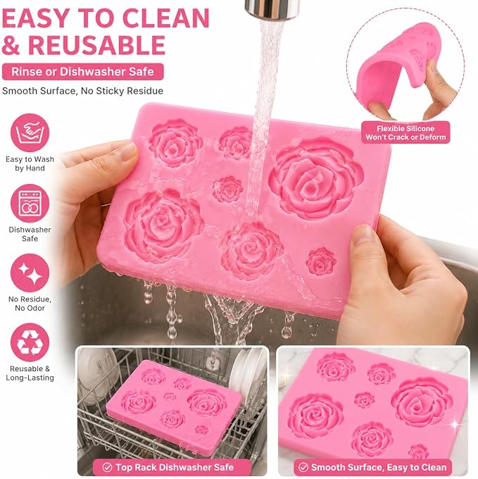 2 Pack Rose Flower Silicone Molds, Food Grade Non-Stick Molds for Cake Chocolate Mousse Jelly Fondant Sugarcraft Wedding Party Baking - Image 5