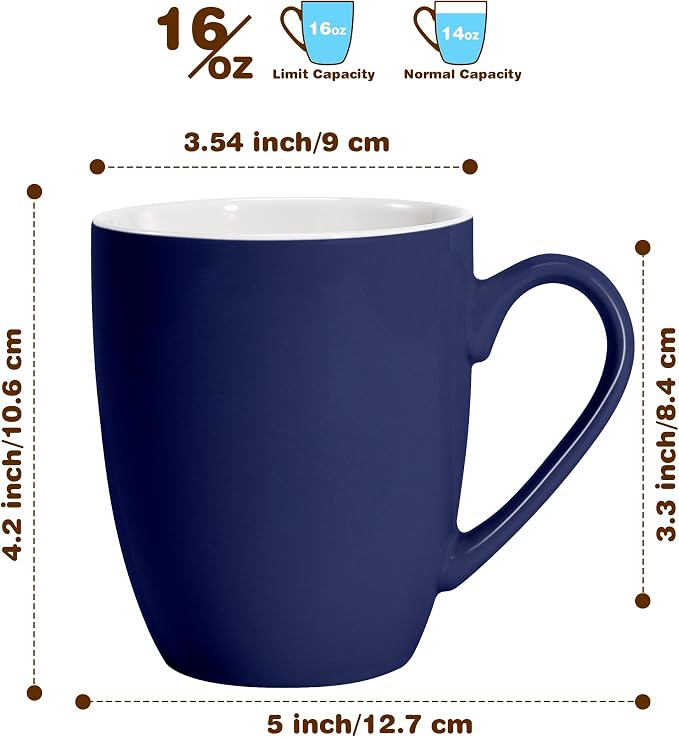 Urbanstrive 16 oz Large Coffee Mugs Set of 6 Ceramic Coffee Mug White Coffee Cups Tea Cups Idea Gift for Women Men House Warming Gifts New Home Office, Dark Blue 6 Pack - Image 2