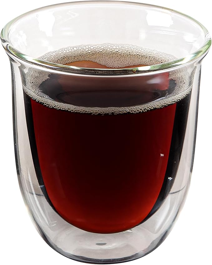 Restaurantware-Forma Professional 6.8 Ounce Double Wall Coffee Cups, 12 Insulated Latte Glasses - Dishwashable, Reusable, Clear Glass Beverage Cups, Freezable, For Hot Or Cold Beverages
