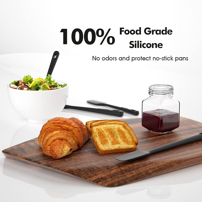 ChefAide 4 Pieces Silicone Spatula Set, Food Grade Rubber Spatula, Upgrade Strong Handle with Ergonomic Grip, Heat Resistant Up to 600°F for Nonstick Cookware, Cooking Baking Mixing, Black (SP4) - Image 5