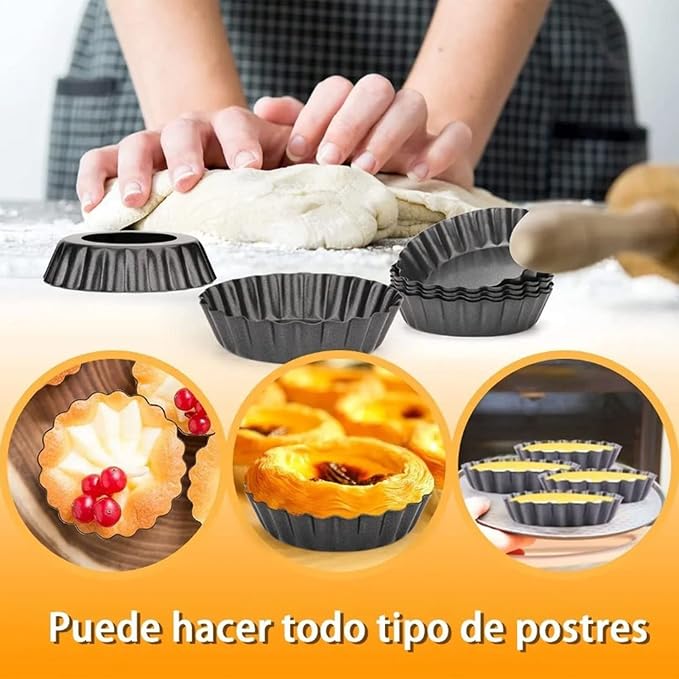 6PCS Removable Bottom Tart Pan Set, Carbon Steel, Non Stick Coating, 8cm Dia x 2cm H, for Quiche, Pie, Pizza Baking - Image 3