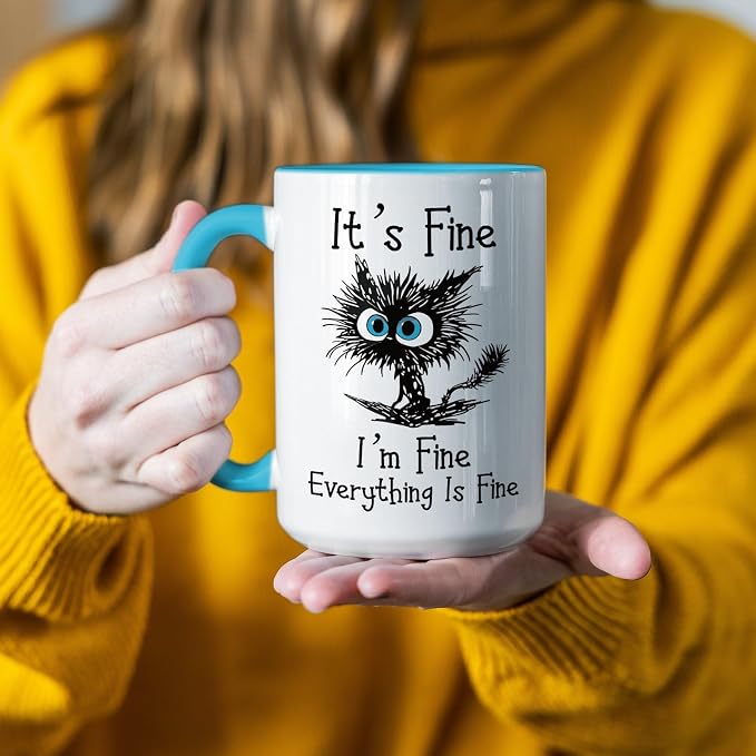 Funny Black Cat Coffee Mug, 15oz I Am Fine Everything's Fine Mug | Microwave & Dishwasher Safe, Gag Gift for Cat Lovers, Large Ceramic Mug, Double-Sided Print - Image 7