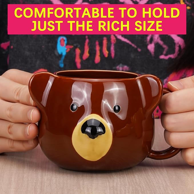 Bear Mug 14 oz Ceramic Coffee Mug 3D Porcelain Tea Cup for Women & Men - Kawaii Bear Gifts for Christmas, Housewarming, Birthday - Brown - Image 6