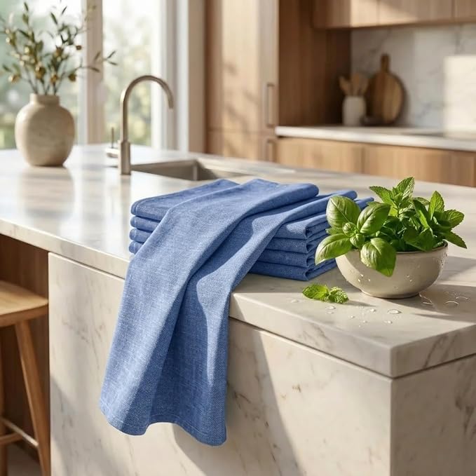 Urban Villa Kitchen Towels Cotton Dish Towels 20”x30” (Set of 6) Blue/White - Image 6