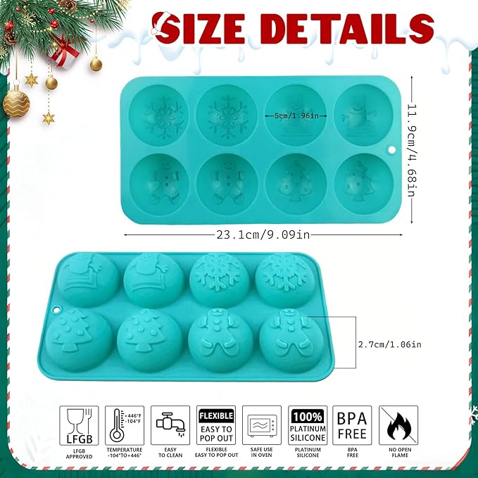 2 Pcs Christmas Silicone Molds for Chocolate Xmas Ball Silicone Mold with Snowflake Xmas Tree Design Chocolate Candy Mold Holiday Baking Molds for Dessert Soap Jello Ice Wax Melt Party Cake Decor