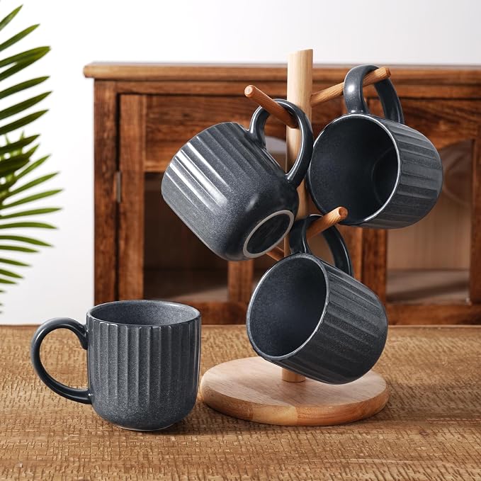 famiware Coffee Mugs Set of 6, Starlight 11 oz Mug Cup Set with Handle for Coffee, Tea, Cocoa, Milk - Ceramic Stoneware Mug Set, Matte Black Grey - Image 6