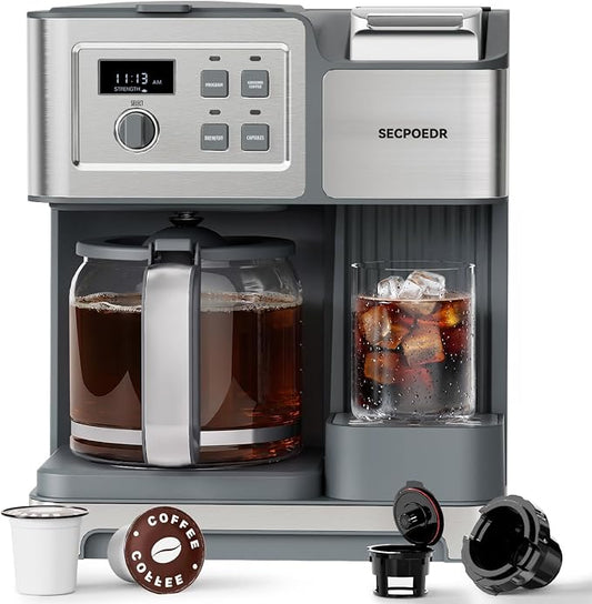 2-Way 12-Cup Programmable Brewer Coffee Maker (Silver) | Compatible with K-Cup Pods & Grounds, Single Serve & Full 12 Cup Pot, 4H Keep Warm, Fast Brewing for Home & Office Use by FOLLOWUS