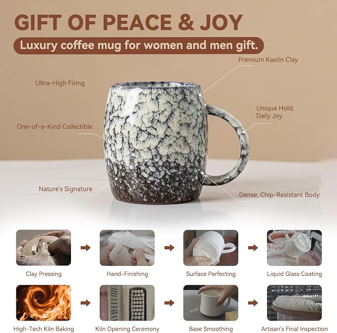 Ivory Nebula Ceramic Coffee Mug - 14 oz Unique Reactive Glaze Coffee Cup with Large Handle, Barrel Cute Mug for Women Men Home Office Gift - Image 4