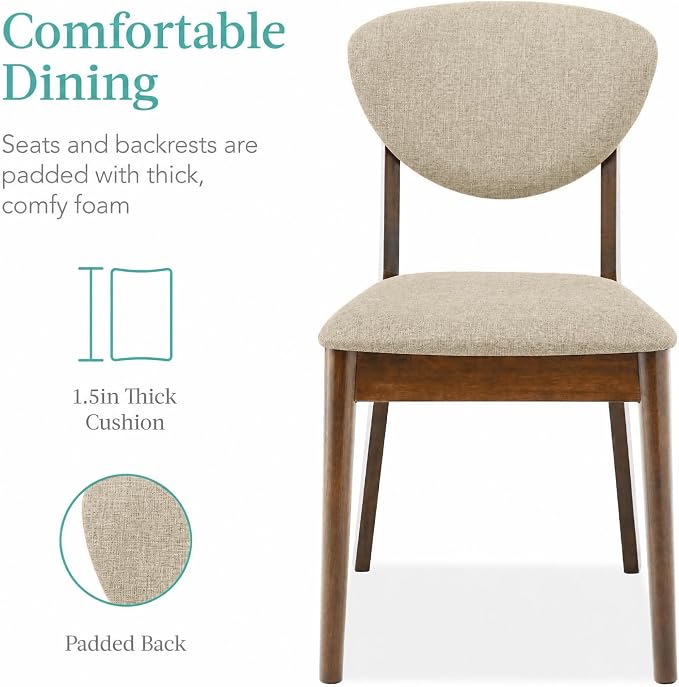 Best Choice Products 5-Piece Dining Set, Compact Mid-Century Modern Table & Chair Set for Home, Apartment w/ 4 Chairs, Padded Seats & Backrests, Wooden Frame - Walnut/Oatmeal - Image 3
