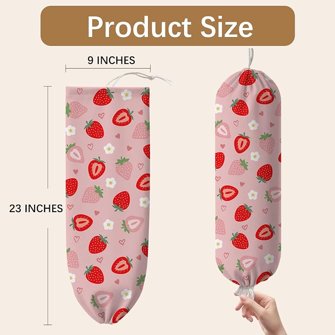 Strawberry Plastic Bag Holder Dispenser, Plastic Grocery Bag Organizer & Wall Mount Paper Trash Bags Saver Storage for Kitchen Home Pantry Decor, Kitchen Decor Shopping Bags Storage Dispenser - Image 2