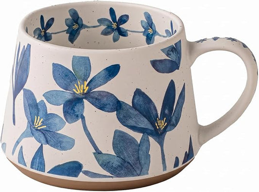 Ceramic Coffee Mug, 13oz Floral Design Pottery cute mugs, Ideal Gift for Women unique vintage pretty coffee mugs (Blue Bulky Flower Mug) by Qixc%C3%B3zti