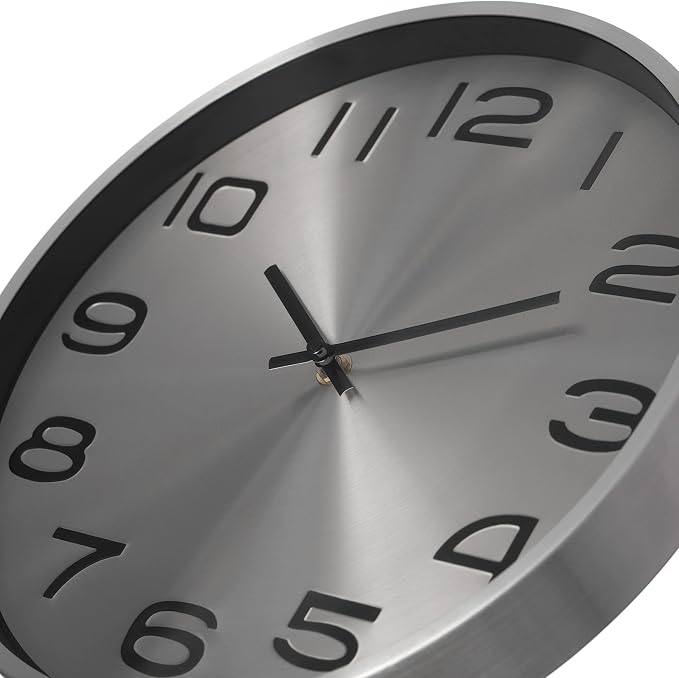 Clockswise Modern Decorative Aluminum Round Wall Clock for Living Room, Kitchen, Dining Room, Silver - Image 5