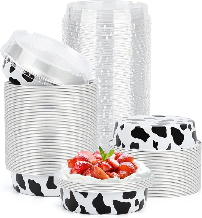 Beasea 4 Inch Mini Pie Tins with Lids, 100 Pack 8 Oz Disposable Tart Pie Pans Black White Aluminum Foil Tart Tins Round Muffin Container Mini Cheesecake Pan for Pie Tart Quiche by Beasea