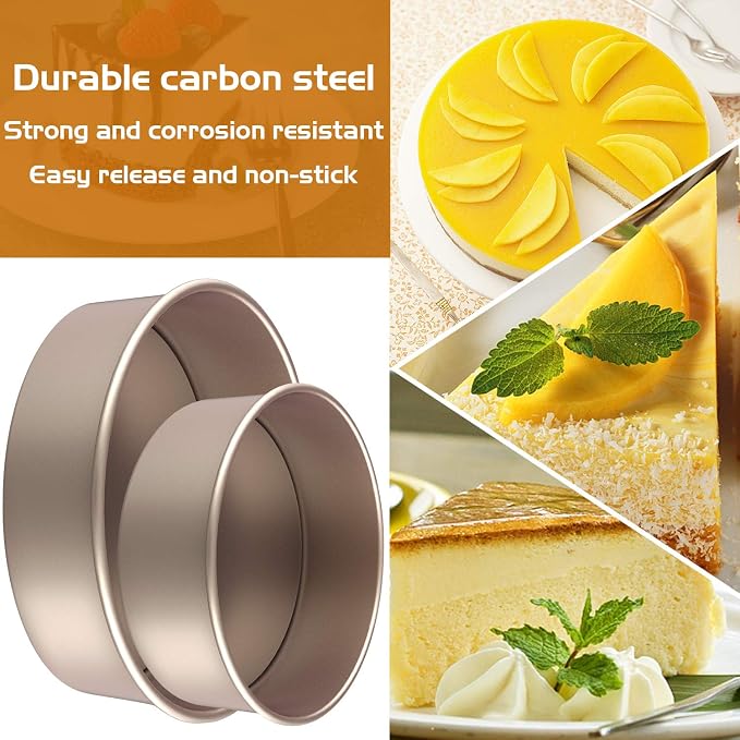 CHEFMADE Round Cake Pan Set, 6-Inch and 8-Inch with Removable Loose Bottom | Nonstick Chiffon Bakeware for Oven and Instant Pot Baking. Ideal for chiffon, angel food, and sponge cakes (Champagne Gold) - Image 7