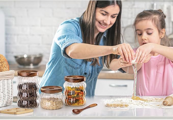 Glass Food Storage Container Jar with Airtight Seal Acacia Wood Lids Clear Glass canister Coffee,Tea,Spice Containers Sugar,Cookies,Nuts,Snack,Candy Jar - Image 5