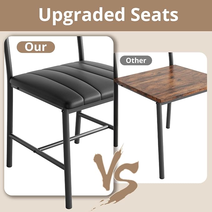 IRONCK Dining Table Set for 4, Kitchen Table and Chairs Set, Rustic Brown | Kitchen Table with Upholstered Bench and 2 Chairs for Small Space, Apartment - Image 5