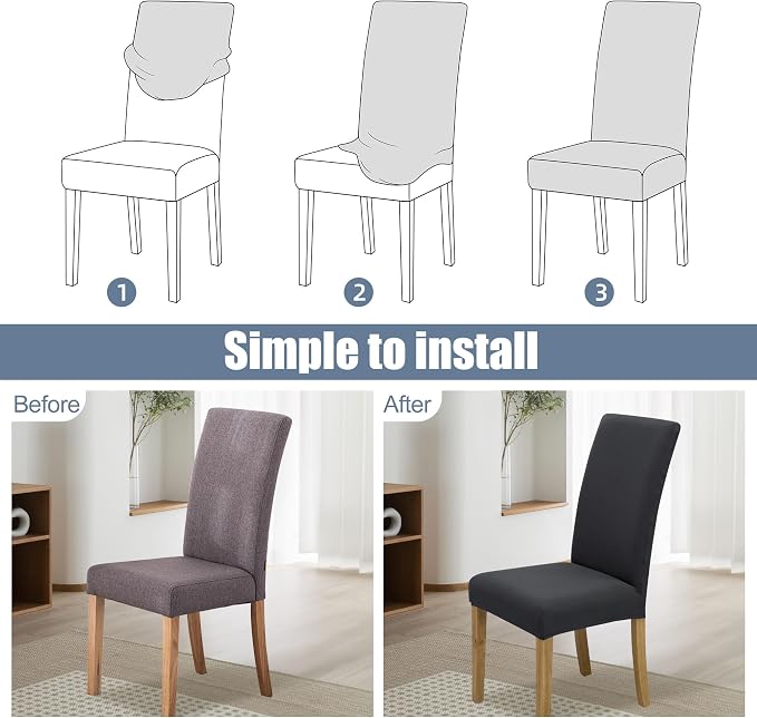 Dining Chair Covers, Stretch Seat Covers, Washable Furniture Protector | Washable, Stretch Fit, Soft, Non Slip, Dining Chair Covers, Seat Protector, Furniture Protector - Image 4