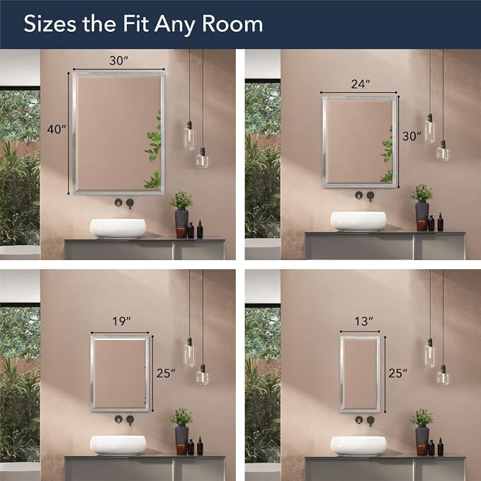Head West Brushed Nickel Stainless Steel Metal Framed Mirror for Bathroom Vanity – Decorative Rectangular Bathroom Mirror for Over Sink, Bedroom & Living Room, 30"x40" - Image 3