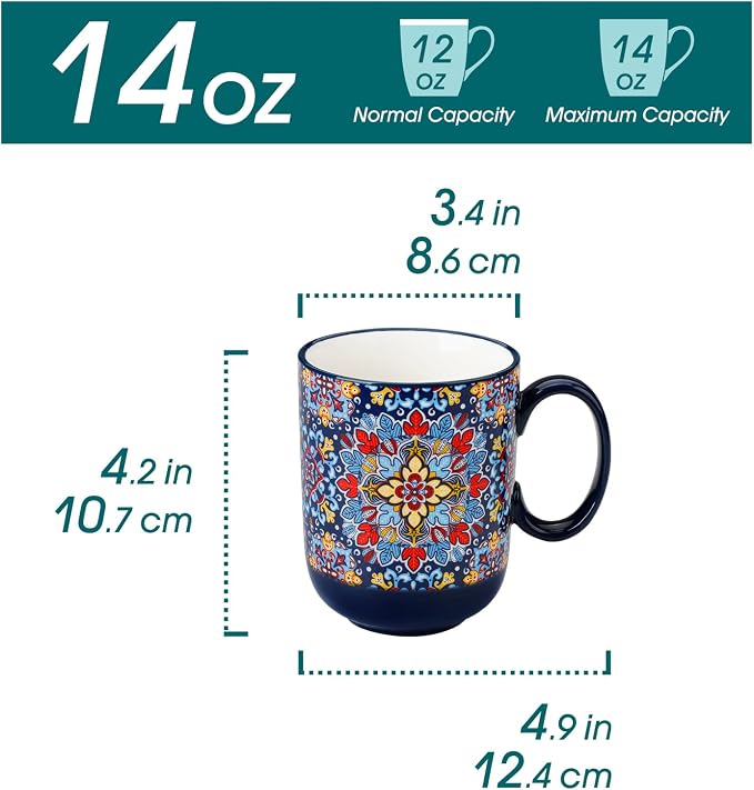 vancasso Simi Boho Coffee Mugs Set of 6, 14 oz Ceramic Mugs with Handle, Colorful Porcelain Cups Microwave Dishwasher Safe, for Latte Tea Cappuccino Cocoa Hot Chocolate - Image 2