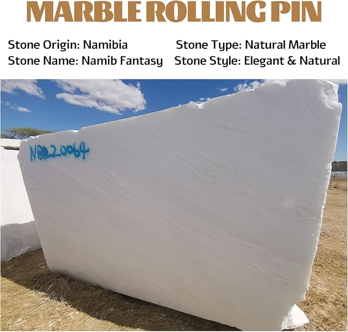 African Natural Marble French Rolling Pin, 16inch Non-Stick Rolling Pin for Baking, Dough Roller for Pasta, Dumpling, Fondant, Pie, Bread, Pizza, Kitchen Baking Tools(Namib Fantasy) - Image 4