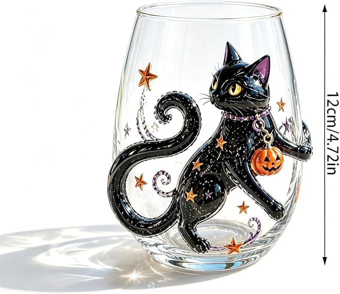 3D Halloween Artisan Glassware Collection, Premium Handleless Glass with Ghost, Pumpkin, Spider & Black Cat Gothic Style Artistic Glass Wine Goblet Designs, for Party & Cozy Fall Home Bar (B) - Image 7