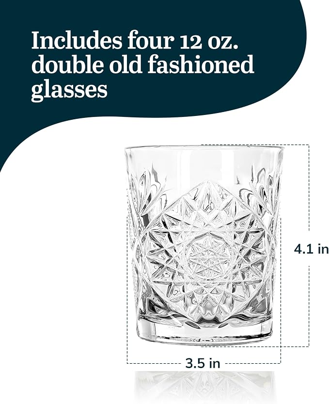 Libbey Hobstar Double Old Fashioned Glasses, Clear Cut Glass Drinking Glasses Set of 4, Durable, Vintage Whiskey Glasses for Cocktail, Drinks and More - Image 3