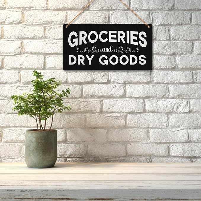Pantry Sign Rustic Wall Art Print Wooden Signs Funny Home Decor Vintage Poster Retro Hanging Plaque for Farmhouse Kitchen Cafe Bar Grocery Coffee Corner 10x5 Inch (Black Wood Grain) - Image 3