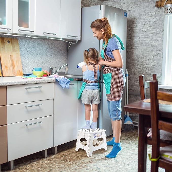 ACSTEP 9 Inch Folding Step Stool for Kids and Adults, Holds 300 lb, White | Heavy Duty Foldable Stools, Lightweight, Non-Slip, for Toddler, for Kitchen Bathroom Bedroom Outdoor, Collapsible with Handle - Image 8
