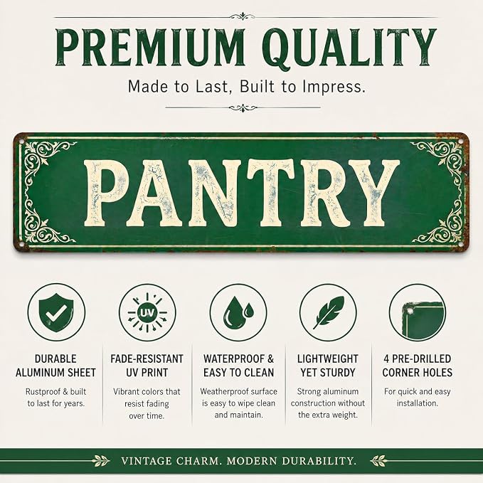 Pantry Aluminum Metal Sign, Vintage Farmhouse Wall Decor for Pantry Door, Food Storage Room, Kitchen Organization, Rustic Home Decor,15X4inch - Image 3